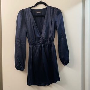 Reformation blue silk deep V dress